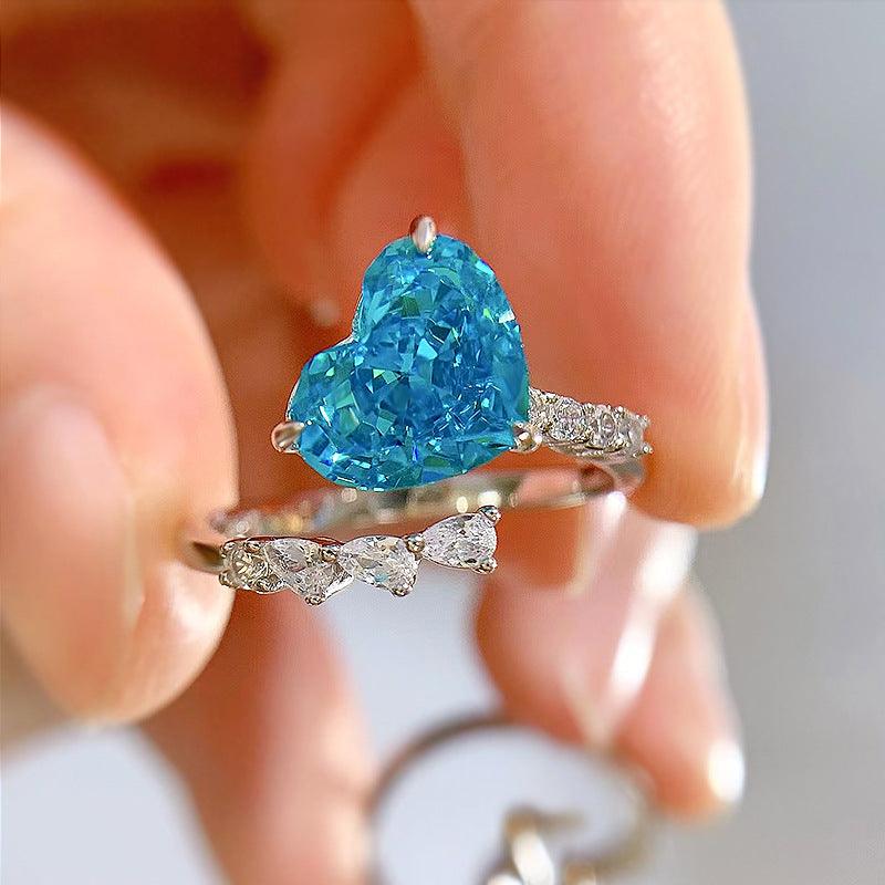 Adjustable Silver Ring with Colored Heart Detail