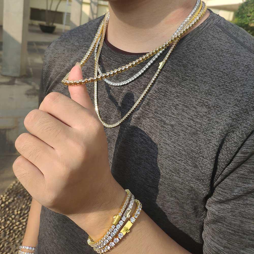 Hip Hop Spring Buckle Single Row Tennis Chain Bracelet - Trendha