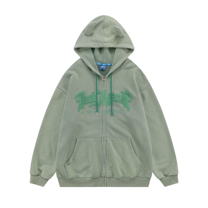 Hoodie Handdrawn Letter Loose Cardigan Long Sleeve Coat - Trendha