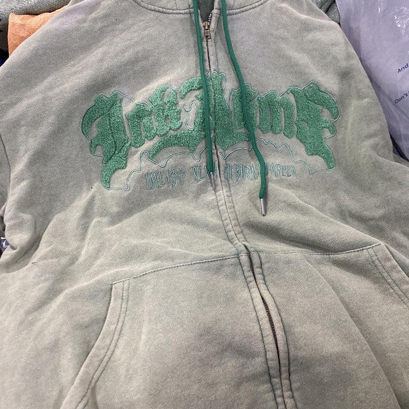 Hoodie Handdrawn Letter Loose Cardigan Long Sleeve Coat - Trendha