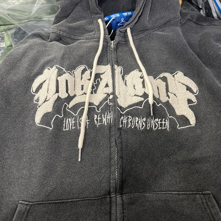 Hoodie Handdrawn Letter Loose Cardigan Long Sleeve Coat - Trendha