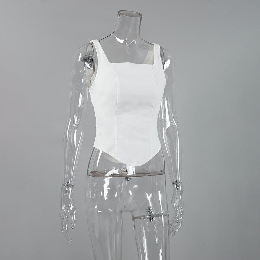 Inner Design White Square-cut Collar Sleeveless Top - Trendha