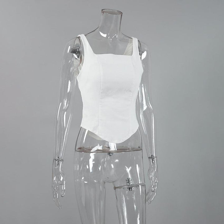 Inner Design White Square-cut Collar Sleeveless Top - Trendha