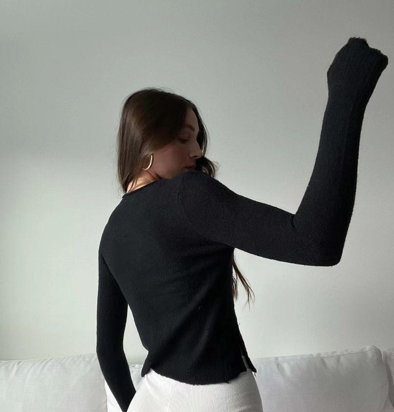 Irregular Round Neck Woolen Long-sleeved Shirt - Trendha