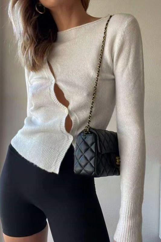 Irregular Round Neck Woolen Long-sleeved Shirt - Trendha