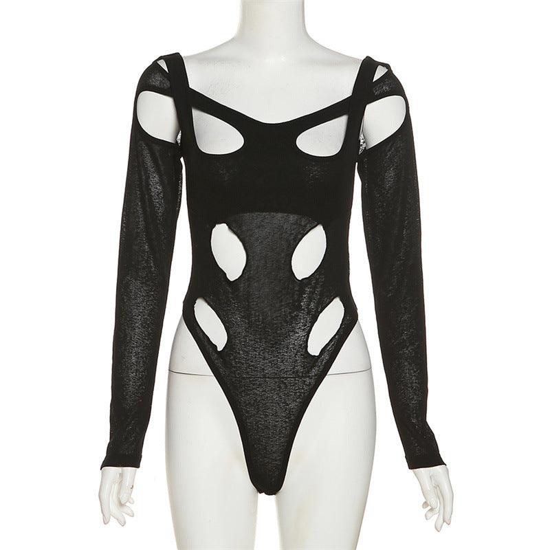 Irregular Square Collar Long-sleeved High-waist Jumpsuit With Hollow Holes - Trendha