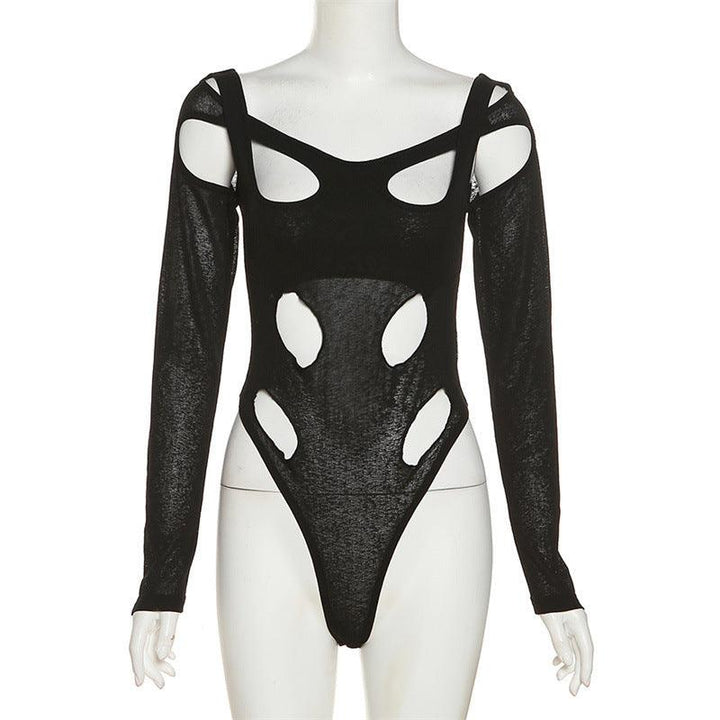 Irregular Square Collar Long-sleeved High-waist Jumpsuit With Hollow Holes - Trendha