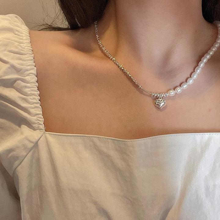 Korean Fashion Pearl Silver Necklace - Trendha