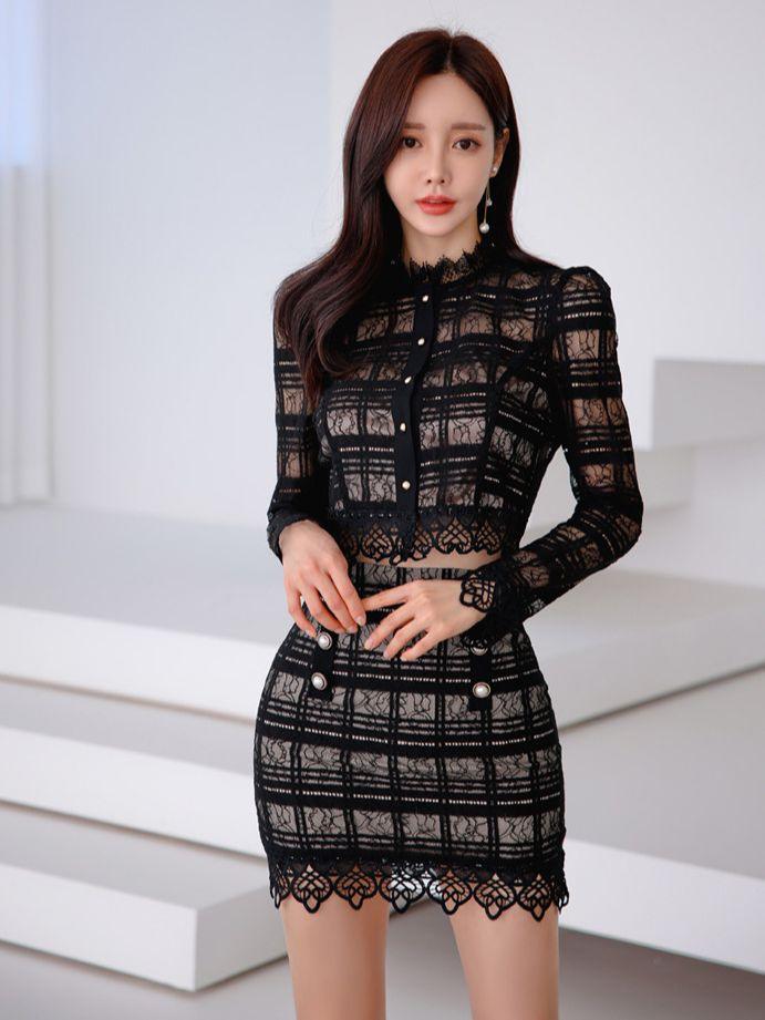Lace Chanel Style Top Stitching Two-piece Suit - Trendha