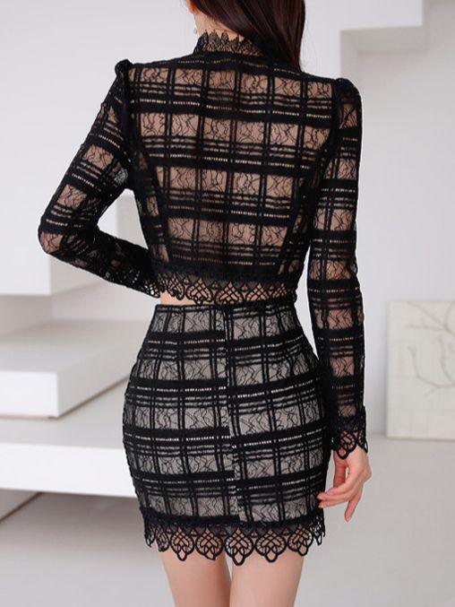 Lace Chanel Style Top Stitching Two-piece Suit - Trendha