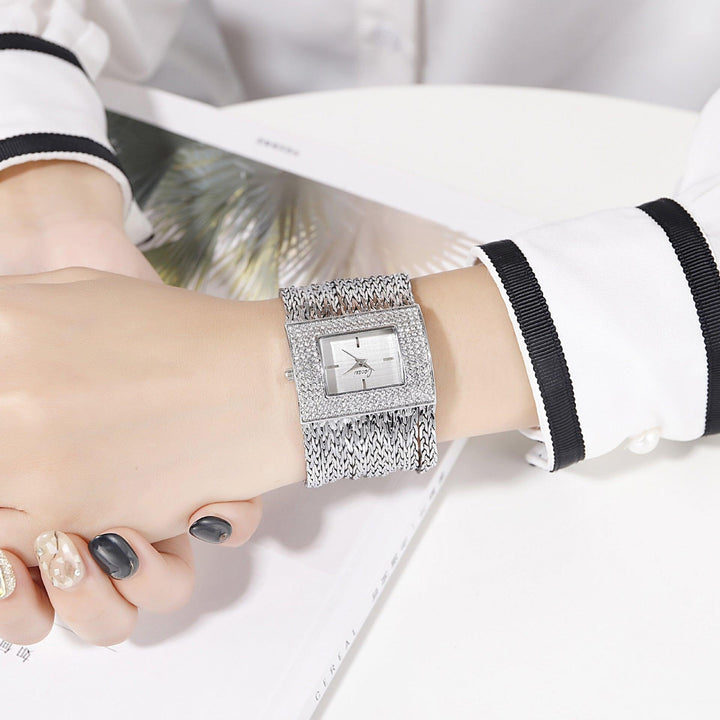Ladies Gold Quartz Square Chain Rhinestone Watch - Trendha