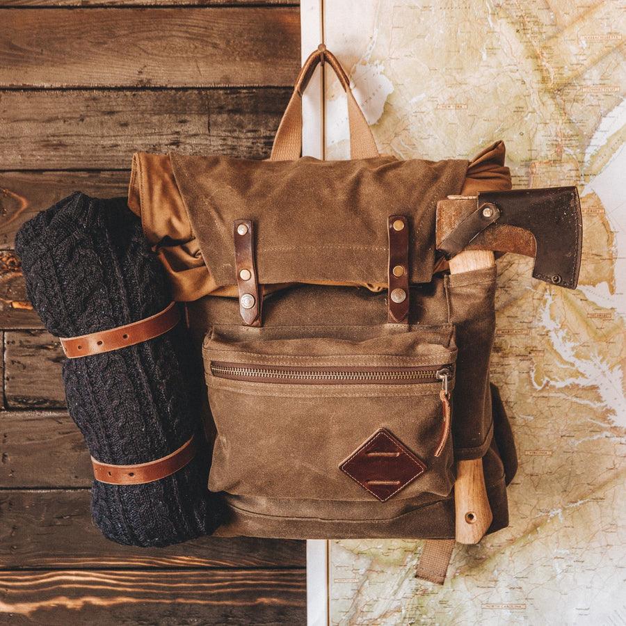 Waxed-Canvas Backpack with Leather Trim