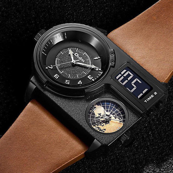 Large Dial Quartz Leather Sports Casual Men's Watch - Trendha