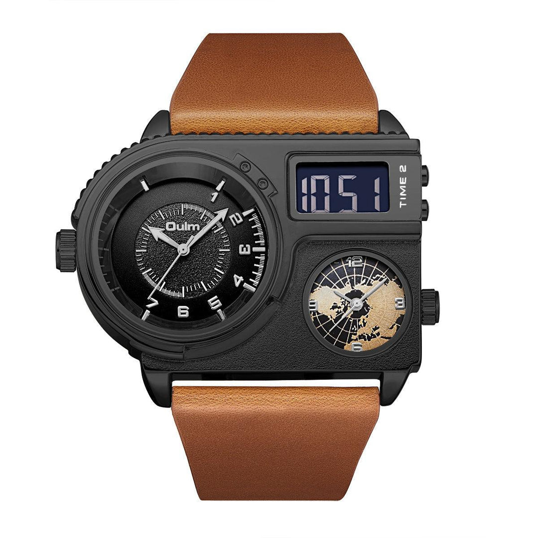 Large Dial Quartz Leather Sports Casual Men's Watch - Trendha