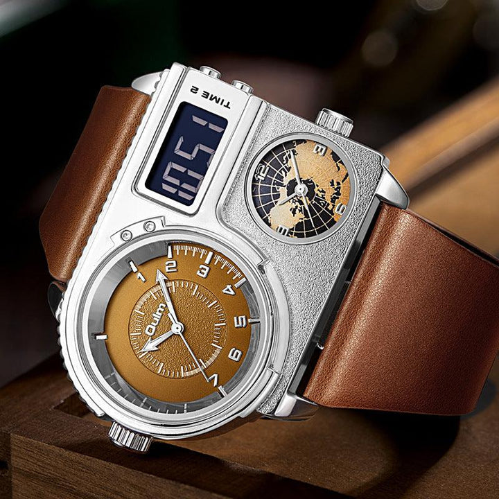 Large Dial Quartz Leather Sports Casual Men's Watch - Trendha