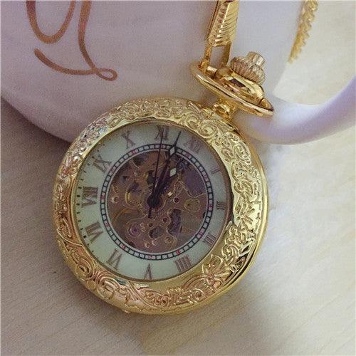 Large Pocket Watch Mechanical Golden Pattern - Trendha