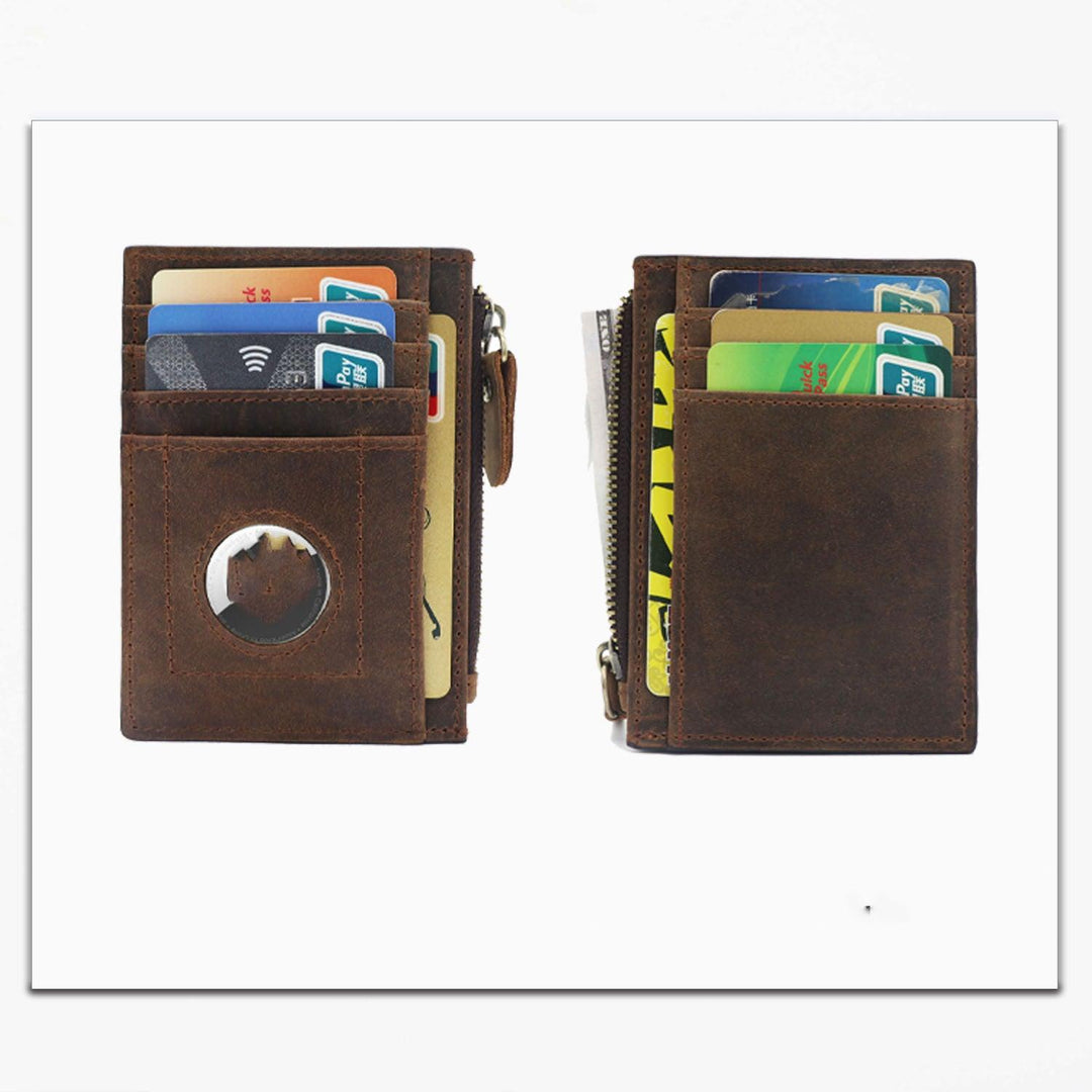 Leather Zipper Tracker Case Card Holder - Trendha