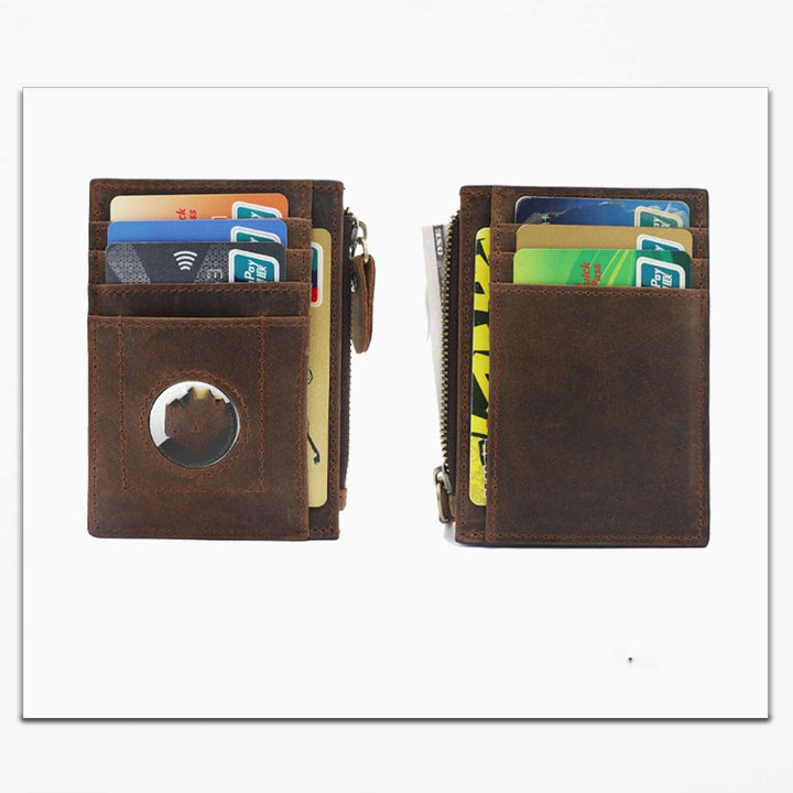 Leather Zipper Tracker Case Card Holder - Trendha