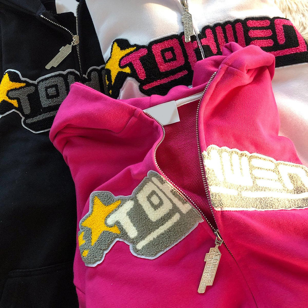 Letter Embroidery Hoodies Women High Set Loose Flocking Sweater - Trendha