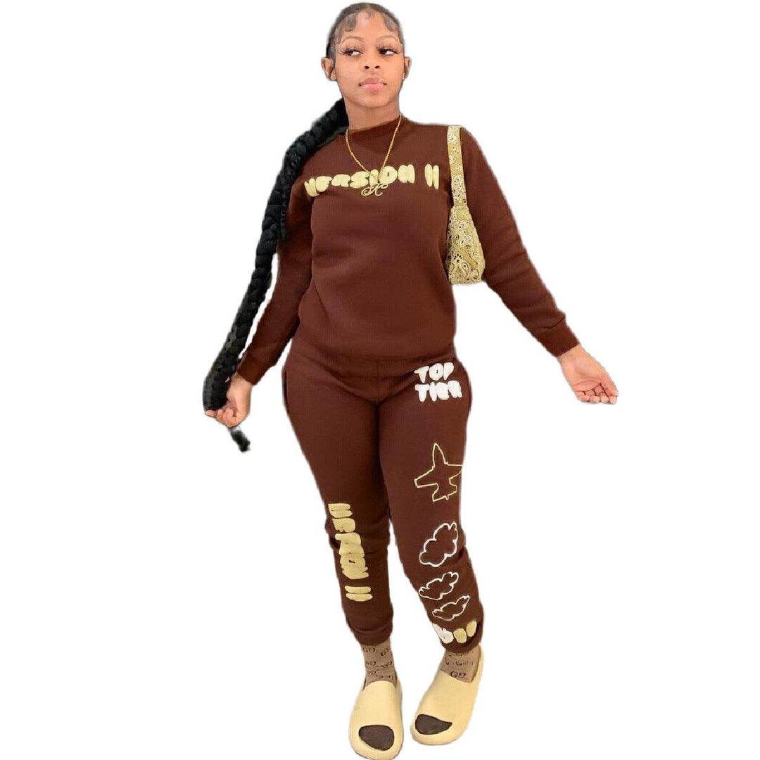 Lettered Casual Sports Home Women's Top Two-piece Pants - Trendha