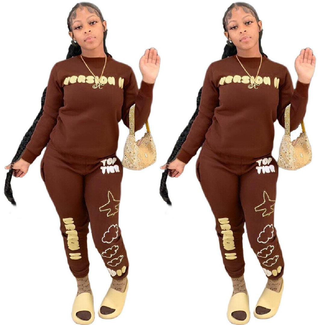Lettered Casual Sports Home Women's Top Two-piece Pants - Trendha