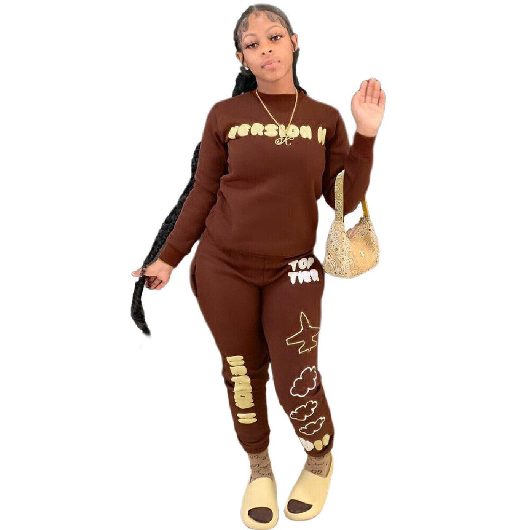 Lettered Casual Sports Home Women's Top Two-piece Pants - Trendha
