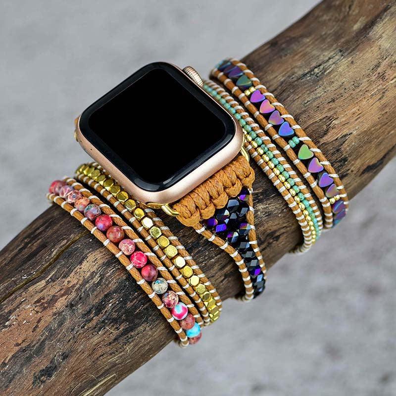 Love Black Gallstone Rice Bead Woven Watch With Bracelet - Trendha