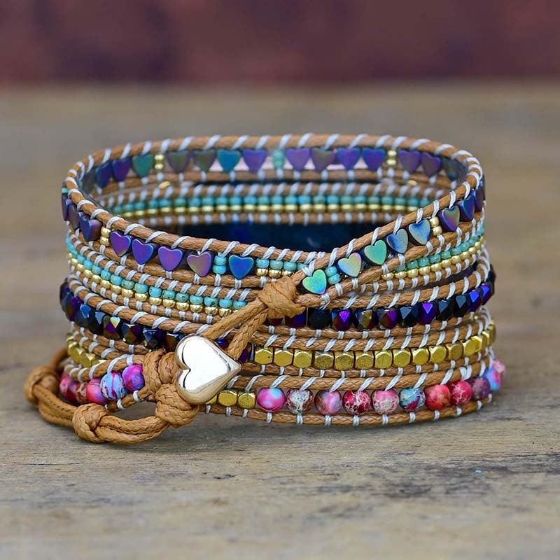 Love Black Gallstone Rice Bead Woven Watch With Bracelet - Trendha