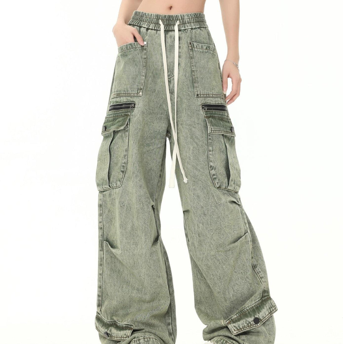 Men's And Women's Same Style American-style Distressed Heavy Industry Straight Leisure Cargo Jeans