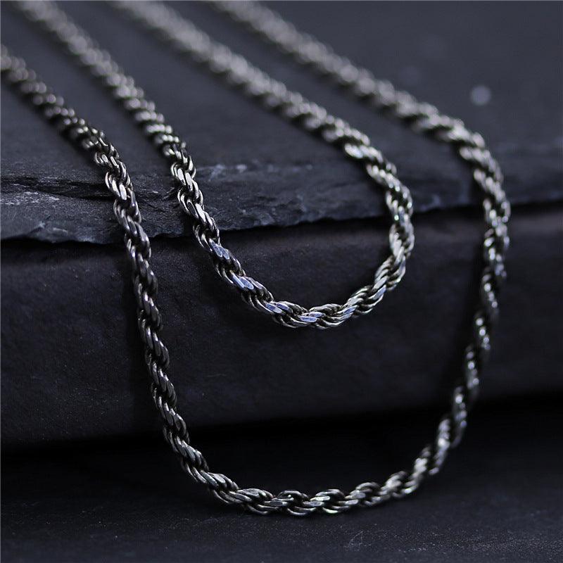 Men's And Women's Versatile Long S925 Sterling Silver Fried Dough Twist Necklace