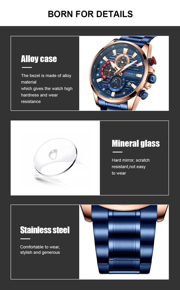 Men's Calendar Watch With Steel Band Six-hand Quartz - Trendha