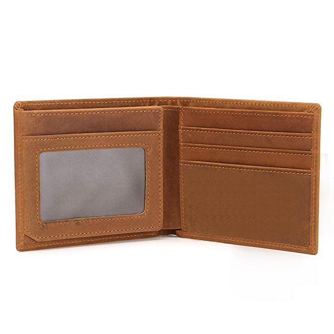 Men's Crazy Horse Leather Leather Lettering Laser Mark Wallet - Trendha