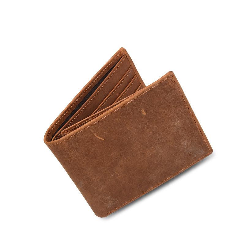 Men's Crazy Horse Leather Leather Lettering Laser Mark Wallet - Trendha