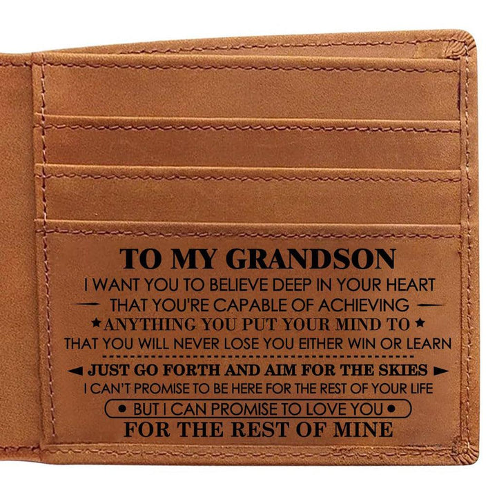 Men's Crazy Horse Leather Leather Lettering Laser Mark Wallet - Trendha