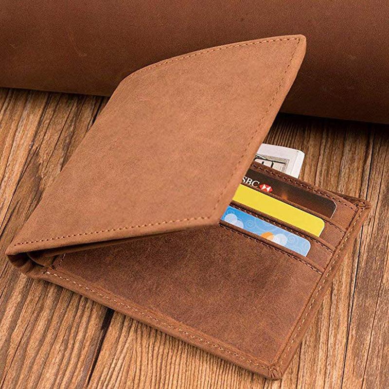 Men's Crazy Horse Leather Leather Lettering Laser Mark Wallet - Trendha