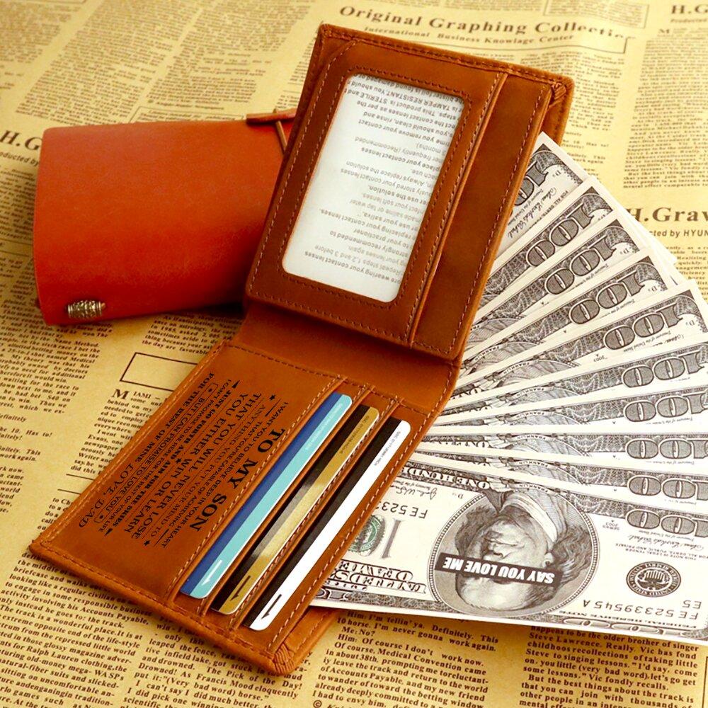 Men's Crazy Horse Leather Leather Lettering Laser Mark Wallet - Trendha