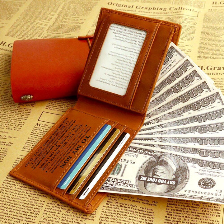 Men's Crazy Horse Leather Leather Lettering Laser Mark Wallet - Trendha