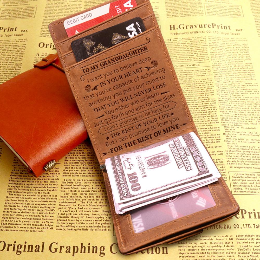 Men's Crazy Horse Leather Leather Lettering Laser Mark Wallet - Trendha