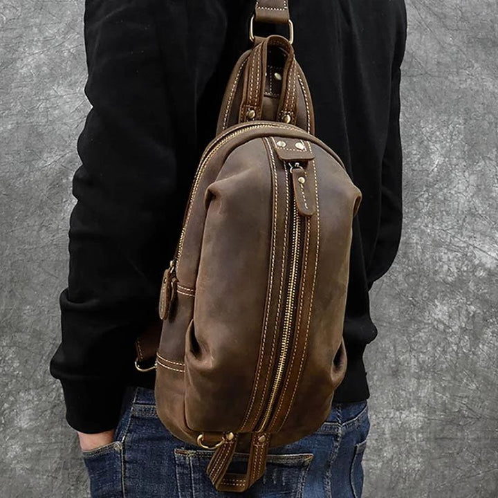 Men's Leather Chest Sports Shoulder Messenger Bag - Trendha
