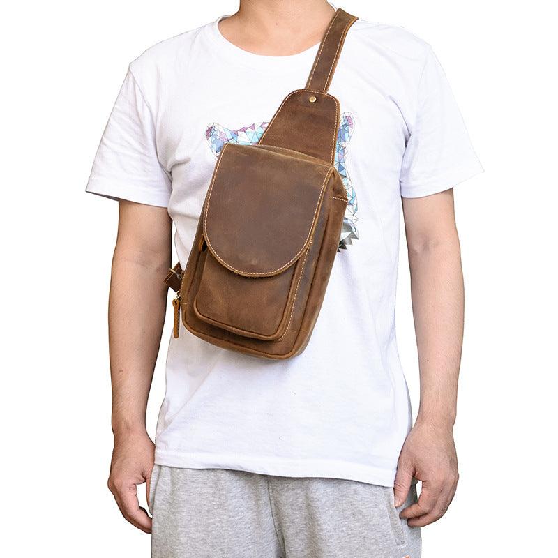 Men's Leather Chest Sports Shoulder Messenger Bag - Trendha