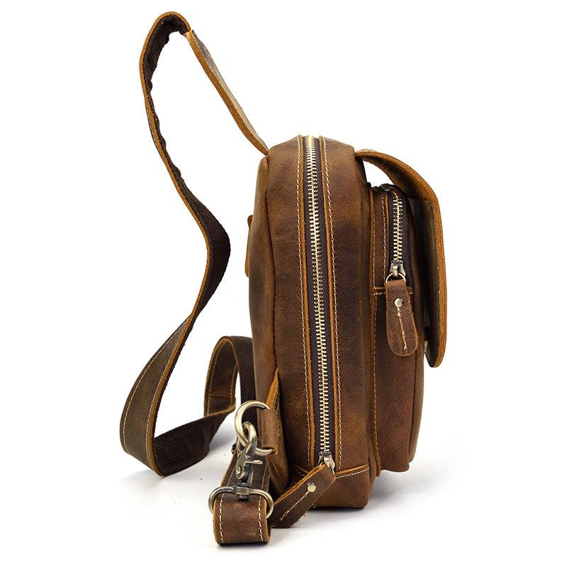 Men's Leather Chest Sports Shoulder Messenger Bag - Trendha