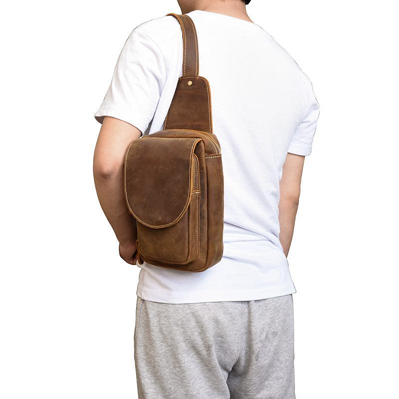 Men's Leather Chest Sports Shoulder Messenger Bag - Trendha