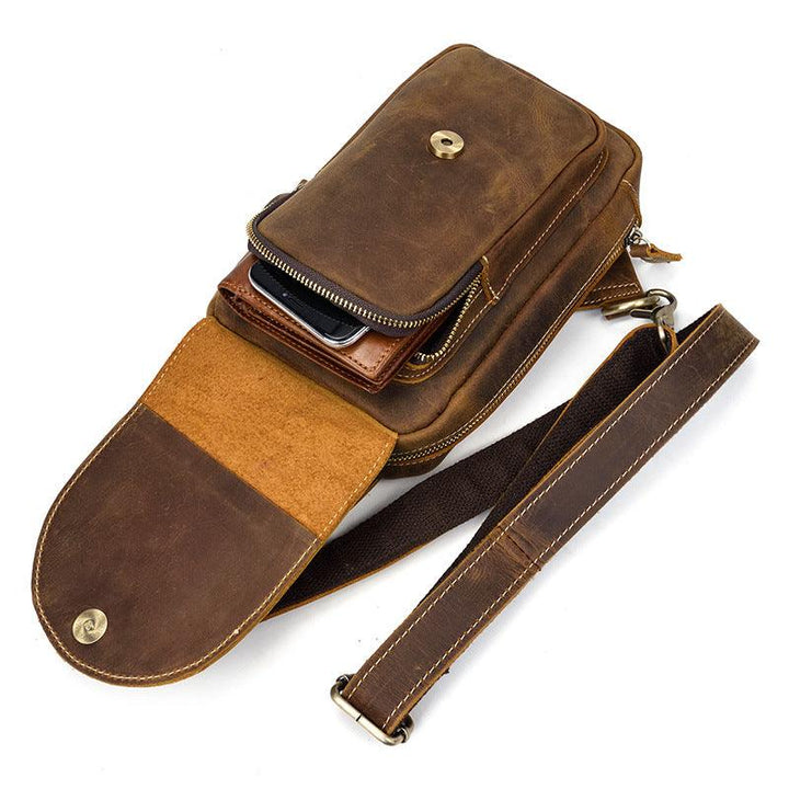 Men's Leather Chest Sports Shoulder Messenger Bag - Trendha