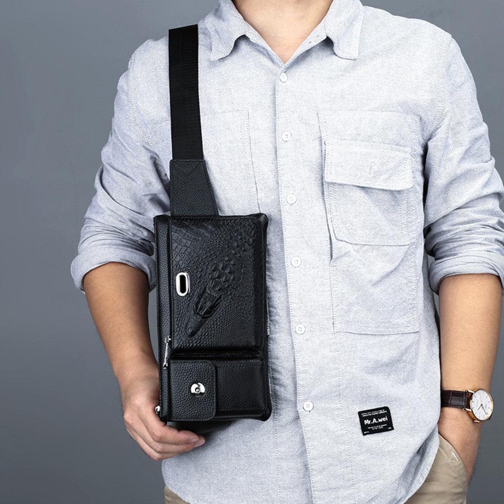 Men's Leather Top Layer Cowhide Running Chest Bag - Trendha