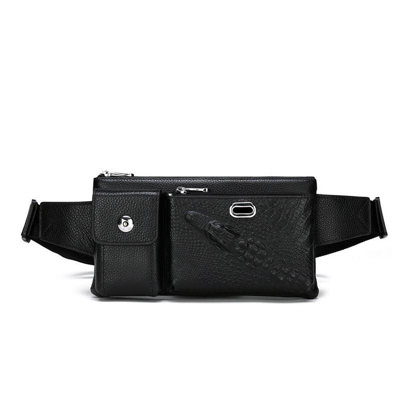 Men's Leather Top Layer Cowhide Running Chest Bag - Trendha