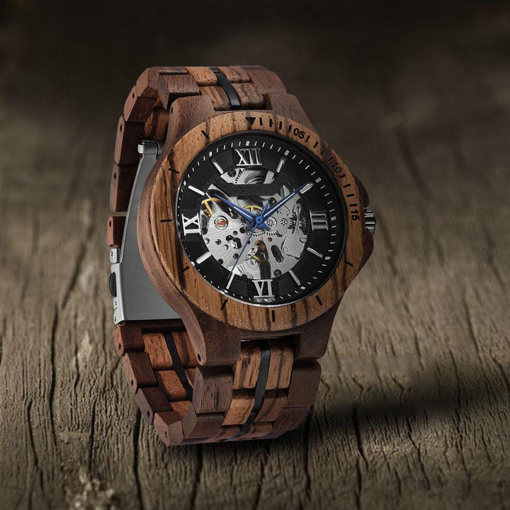 Men's Mechanical Watch Automatic Pure Wood Handmade - Trendha