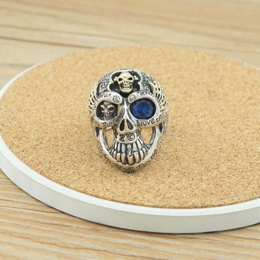 Men's Personality Sterling Silver Graffiti Skull Ring - Trendha