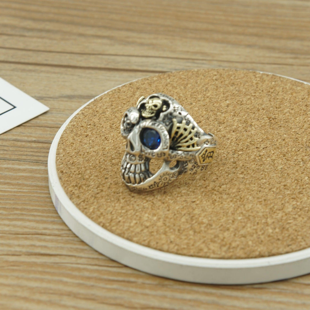 Men's Personality Sterling Silver Graffiti Skull Ring - Trendha
