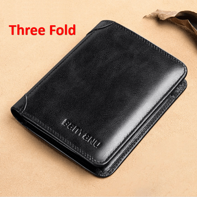 Men's Short Matte Leather Tri-fold Vertical Wallet - Trendha