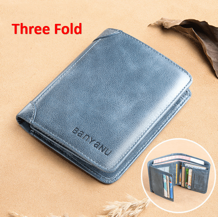 Men's Short Matte Leather Tri-fold Vertical Wallet - Trendha